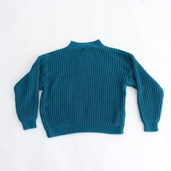 Vintage Magnet Teal Solid Knit Mock Neck w Chest Pocket Cropped Sweater M - Picture 9 of 9